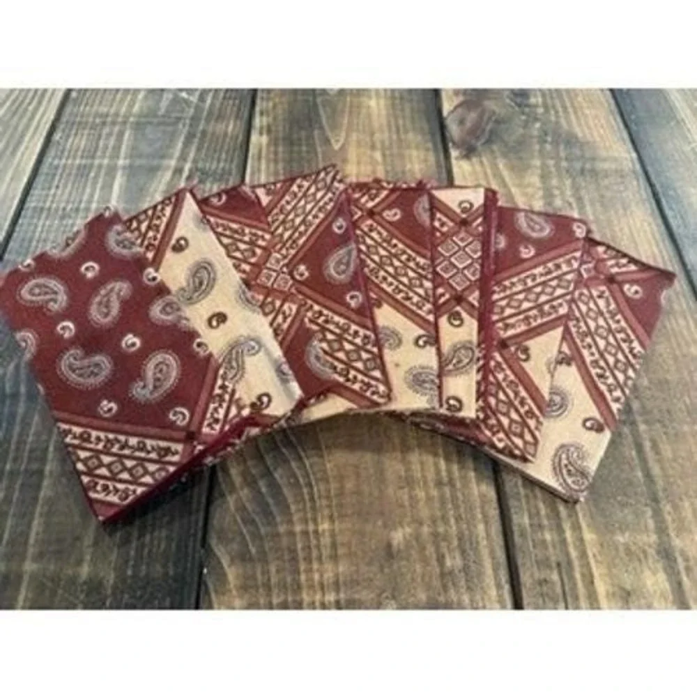 Vtg Western Burgundy Tan‎ Paisley Floral Napkin Set 8 Count 16.5